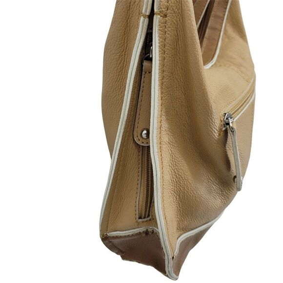Tignanello Vegan Faux Leather Neutral Color Blocked Zip Crossbody Bag Medium - Picture 8 of 12